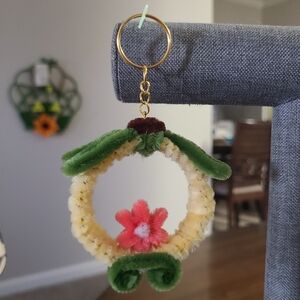 Floral Keychain with Gold and Green Accents